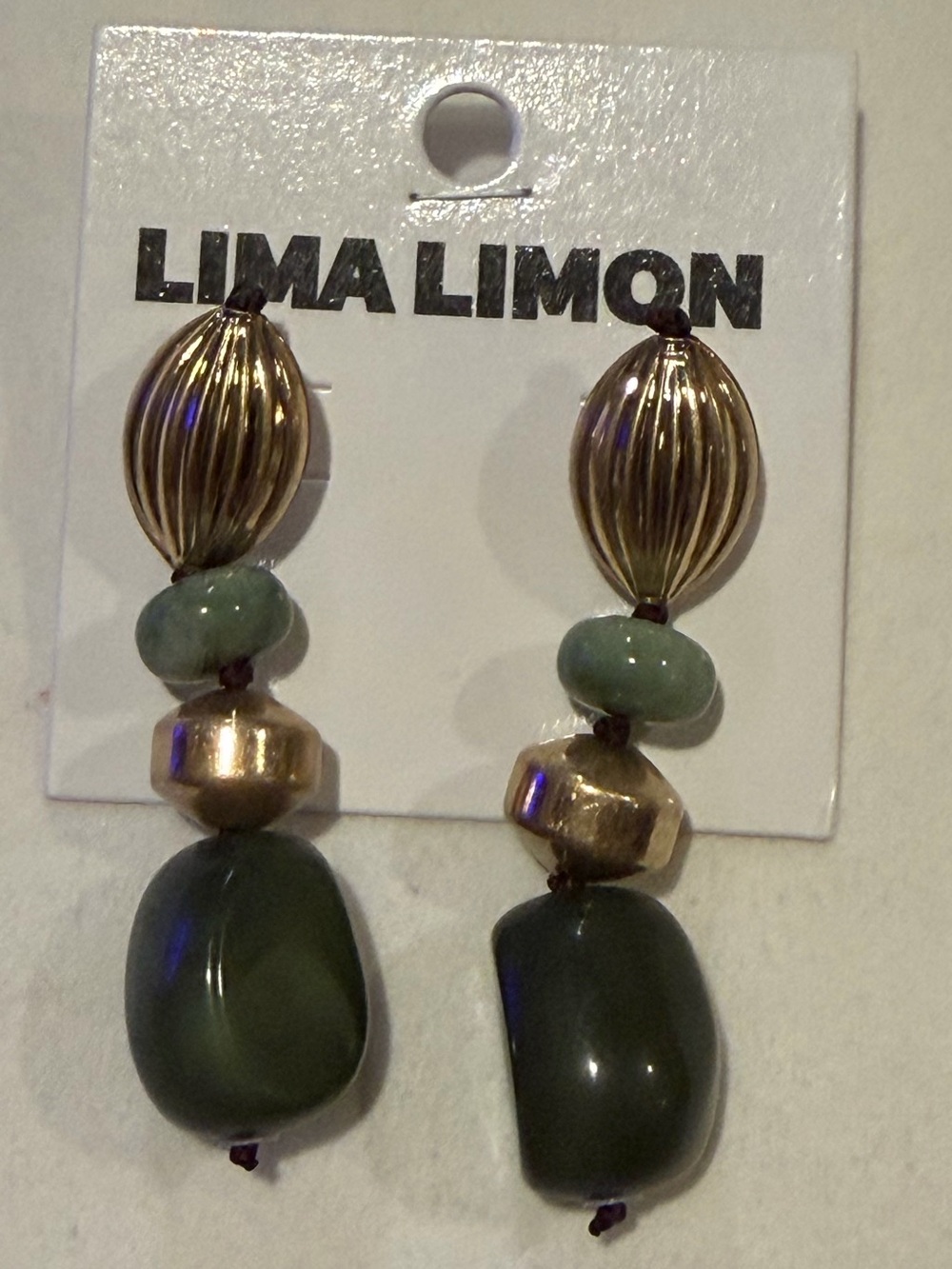 Lima Limon Green & Gold Drop Earrings NWT